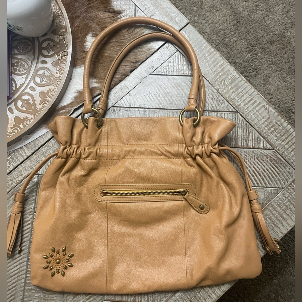 Isabella Fiore Camel Soft Pebbled Leather Hobo Bag - Picture 14 of 15